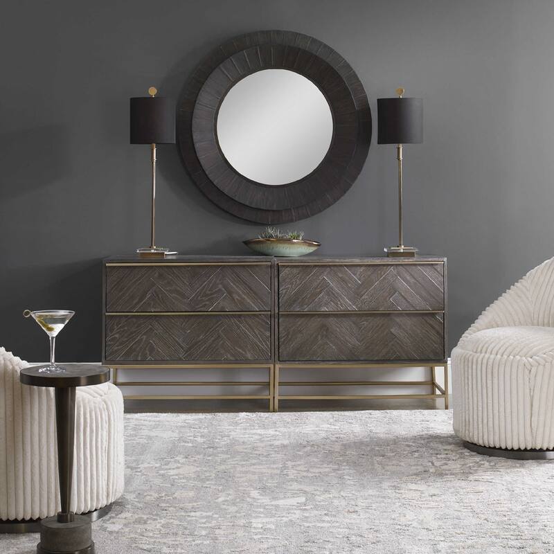 Antique Finish Table Lamp with Drum Shade - 34" - Black and Bronze Tone