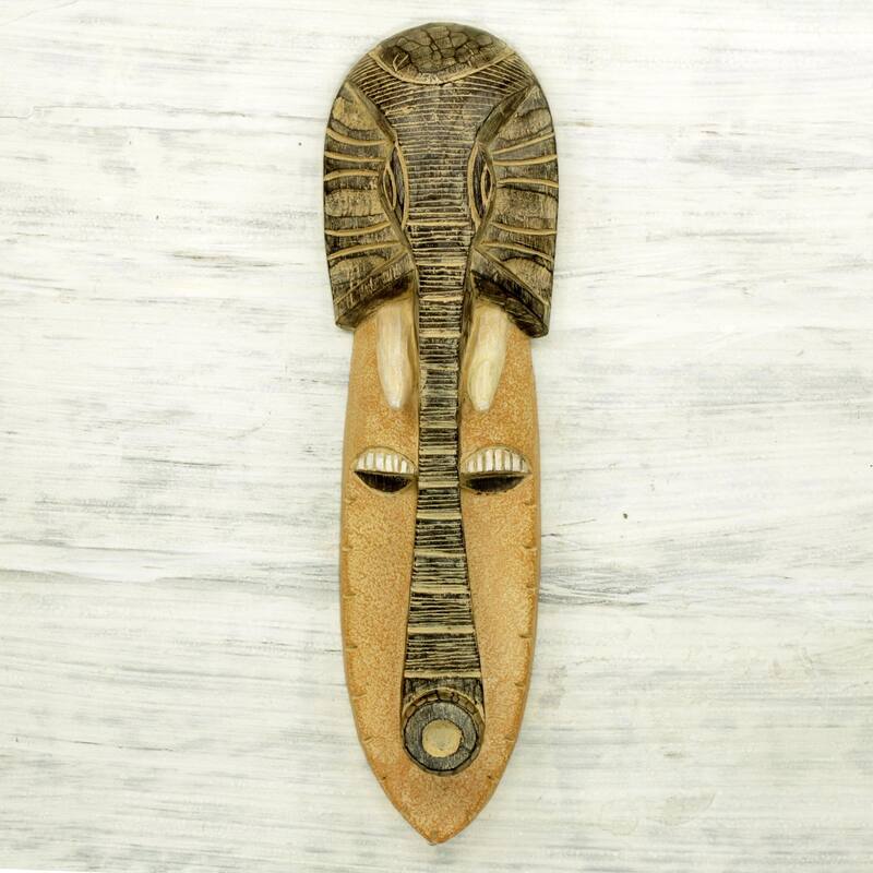 Novica Handmade Elephant Man African Wood Mask