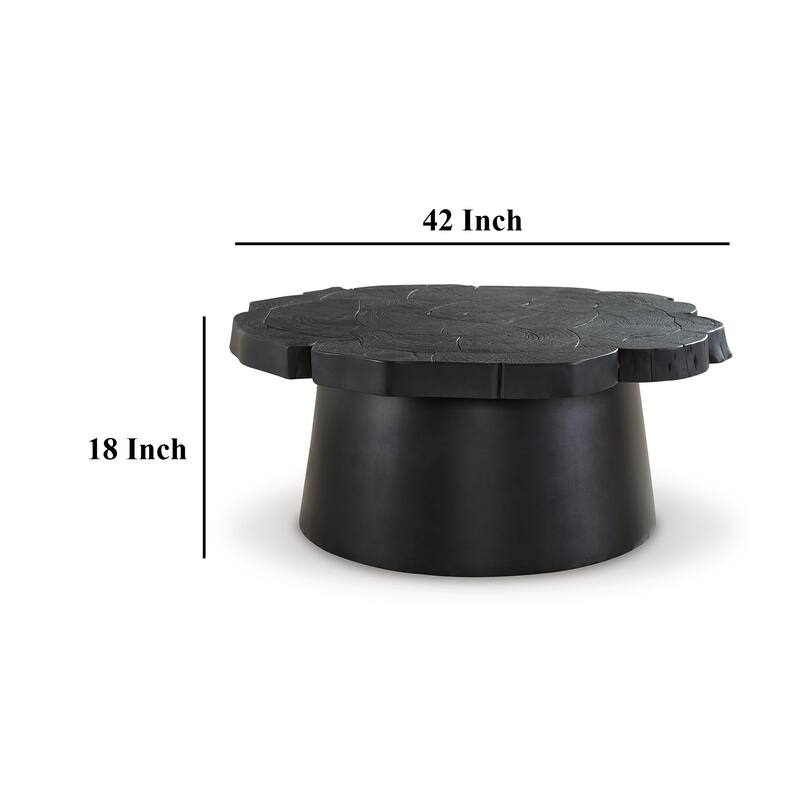 Wim Coffee Table, Live Edge Black Acacia Wood, Metal, Round 42 Inch