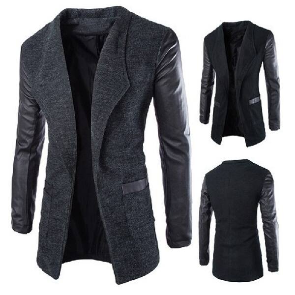 Shop Long Leather Pu Sleeve Winter Woolen Fashion Slim Fit Men S