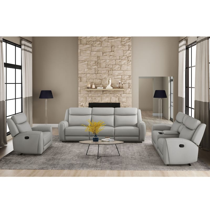 Furniture of America Kingsley 3-Piece Top Grain Leather Manual Recliner Sofa Set