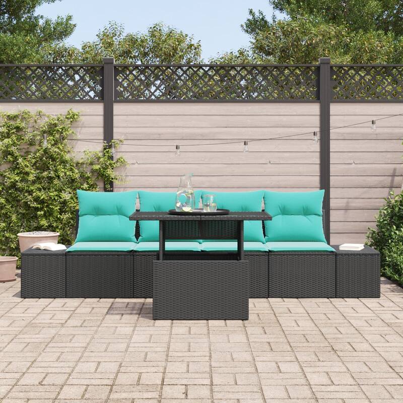 vidaXL 5 Piece Garden Sofa Set with Cushions Black Poly Rattan - 115.8×24.4×27.2