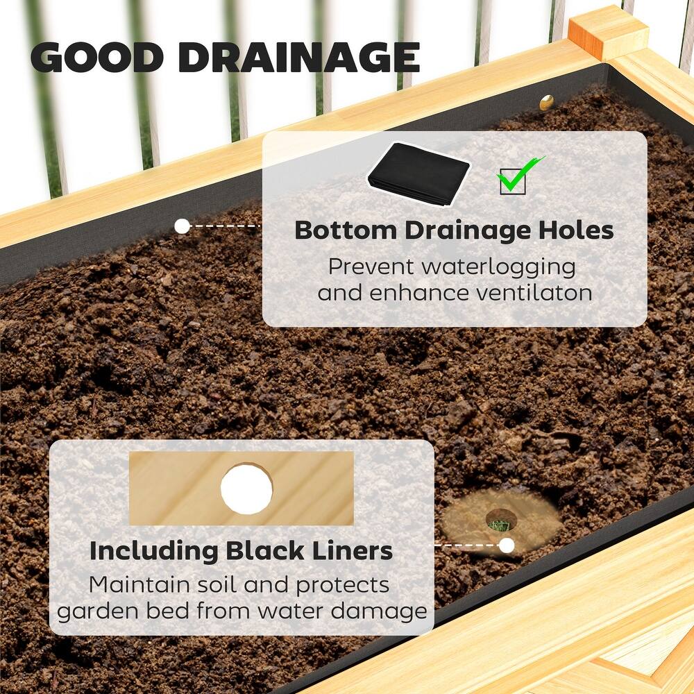 3-Piece Wooden Raised Garden Bed with Country Wagon Wheel Design