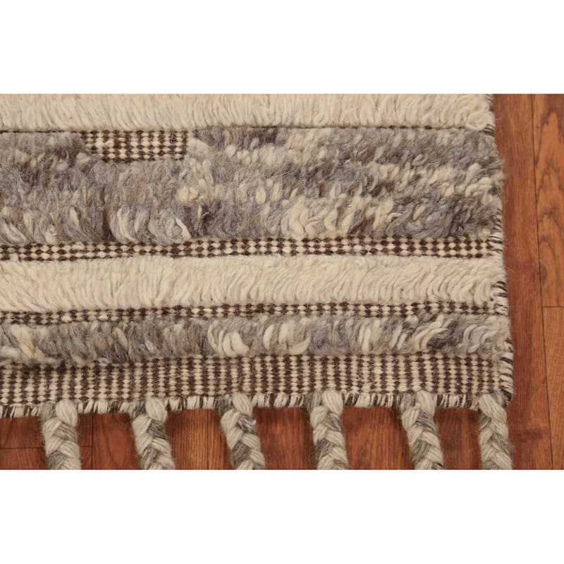 Modern Striped Moroccan Foyer Rug Handmade Wool Carpet - 2'0"x 3'0"