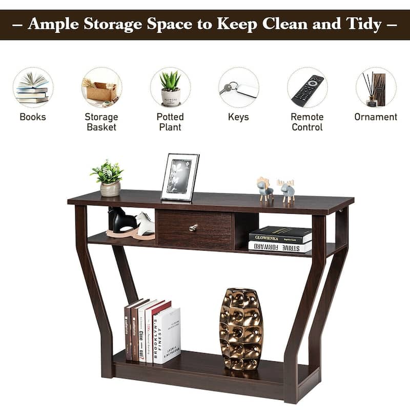 47'' Modern Console Table with Drawer and Curved Leg Design Extra Storage for Entryway or Office