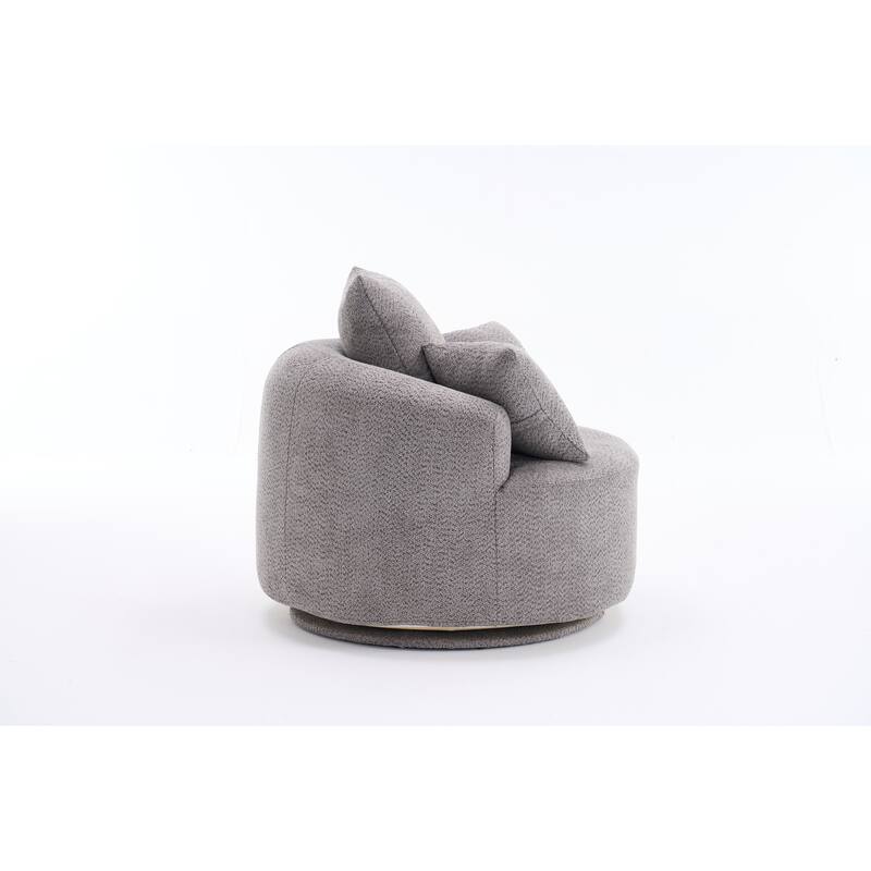 Oversized Swivel Round Barrel Chair, Ergonomic Single Sofa Chair, Upholstered Accent Chair with 3 Removable Pillows