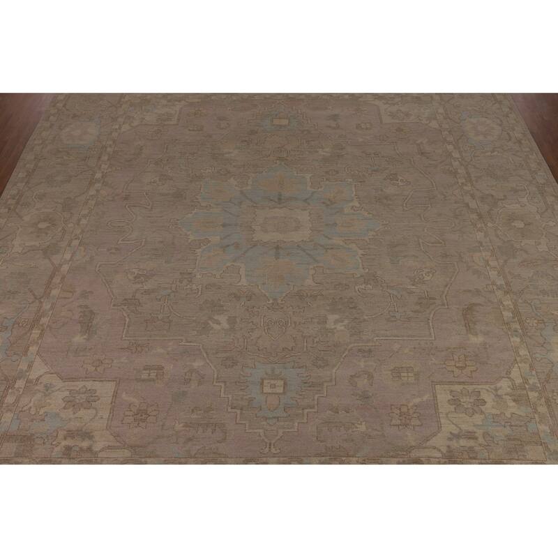 Vegetable Dye Oushak Large Square Area Rug Hand-Knotted Wool Carpet - 12'5"x 12'4"
