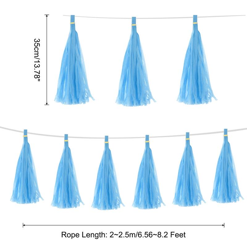 15Pcs Tassel Garland Banner with Rope - Sky Blue