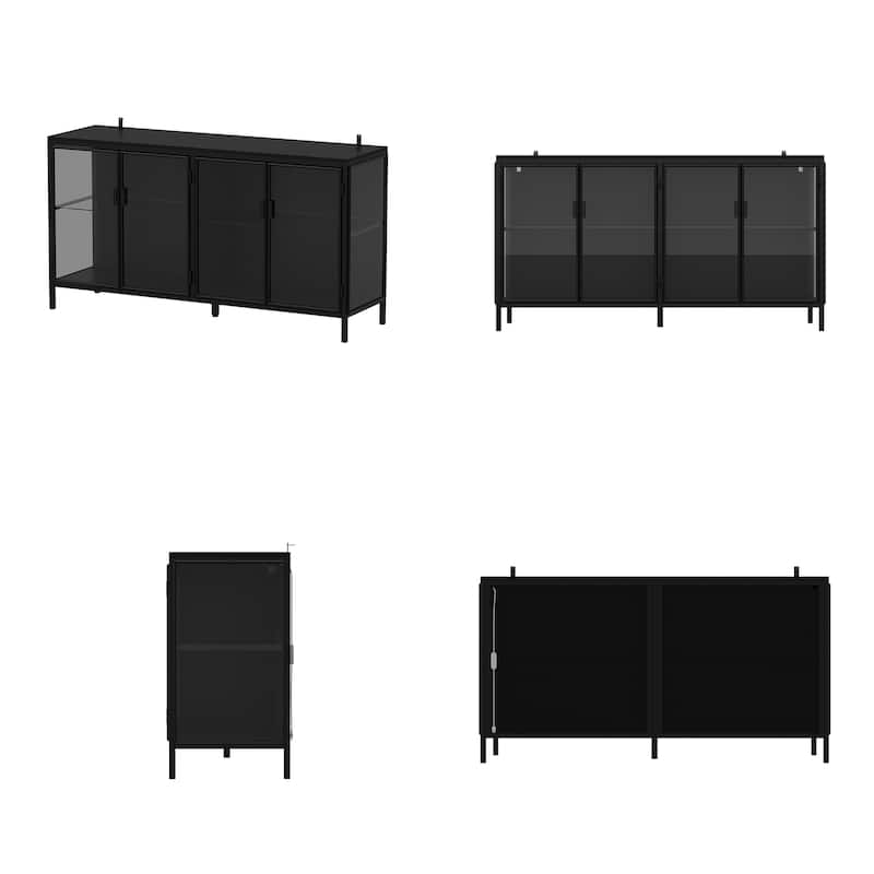 55.1"W Diplay Cabinet Collectible Cabinet Metal Frame with Lighting