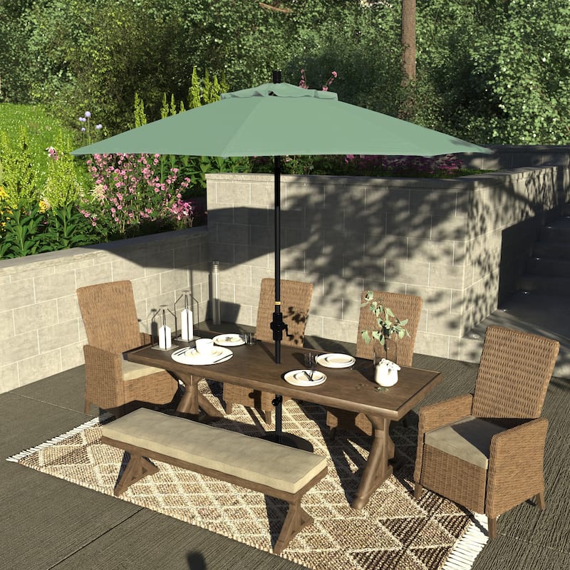 California Umbrella 9' Rd Patio Umbrella Black Aluminum Frame Fiberglass Ribs Crank Lift Collar Tilt, Pacifica Pacific Blue - Spa