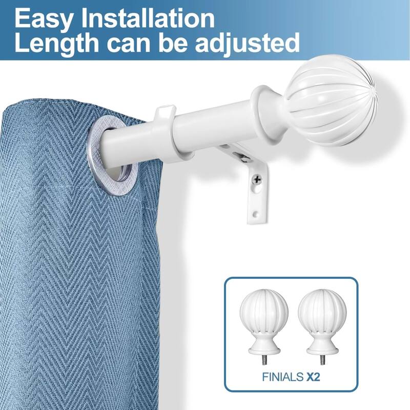 1-inch Diameter Fluted Ball Adjustable Single Drapery Curtain Rod