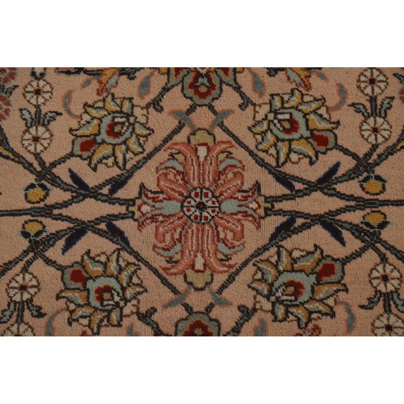 Hand Knotted Oriental 100% Wool Carpet Traditional All-Over Peach Tabriz Area Rug - 11' 2'' X 7' 7''