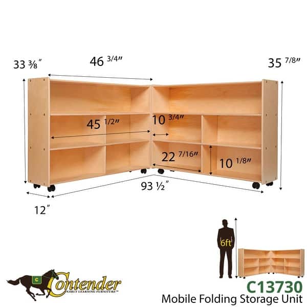 Contender Mobile Folding Storage Unit, Toy Organizer, Bookcase Shelves Sturdy Birch Plywood Classroom, Daycare