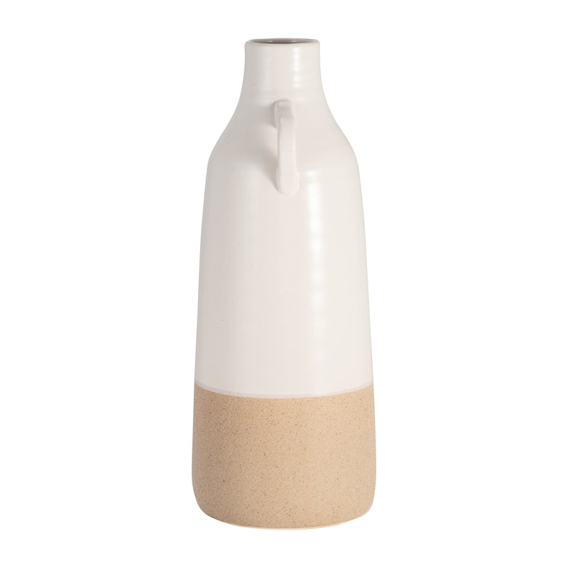 Sagebrook Home Accent White and Tan Neutral Vase, Artisanal Design, Elegant Decor Piece