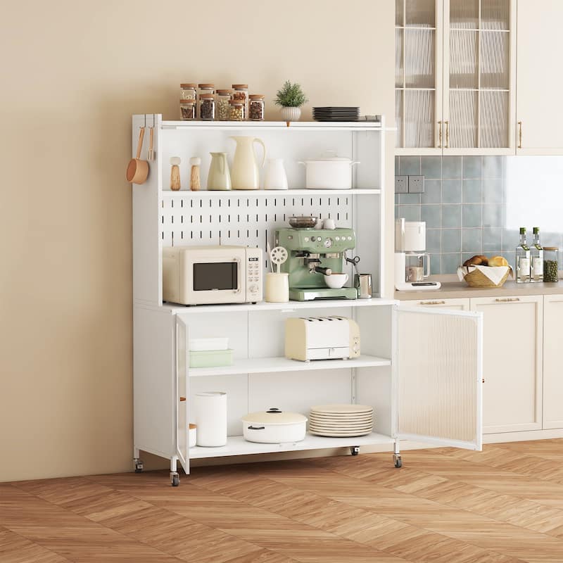 Kitchen Pantry Cabinet, Tall Storage Cabinet with Glass Doors & Adjustable Shelves, Cabinet Cupboard for Kitchen, Living Room