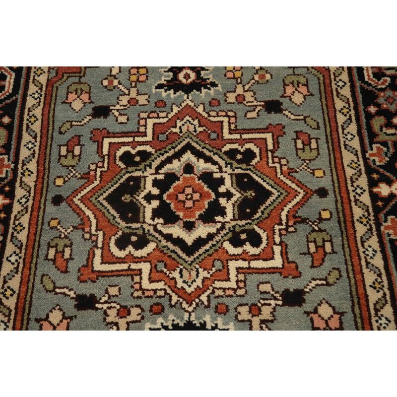 Hand Knotted Oriental 100% Wool Carpet Traditional Medallion Greys & Charcoal Heriz (serapi) Area Rug - 5' 9'' X 4' 0''