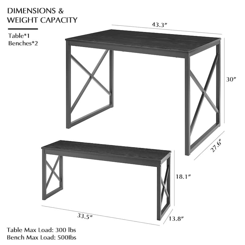 Javlergo 3-Piece Dining Table Set, 43"/55" Modern Wood Table Top Dining Table Set with Bench