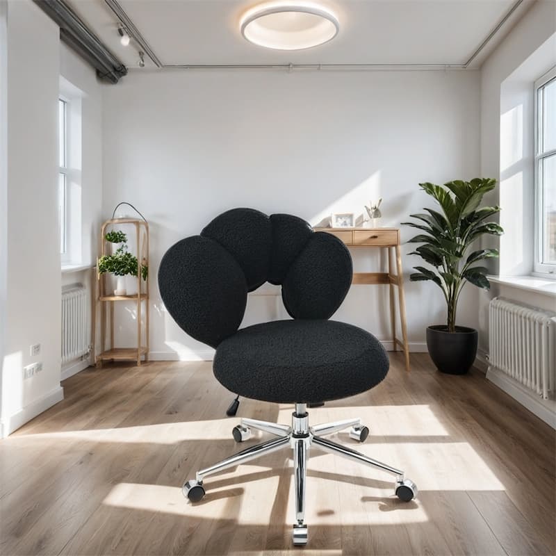 360°Ergonomic Height Adjustable Teddy Fabric Swivel Home Office Chair
