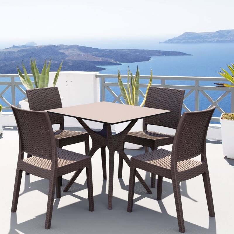 5-Piece Brown Solid Wickerlook Patio Dining Set 34"