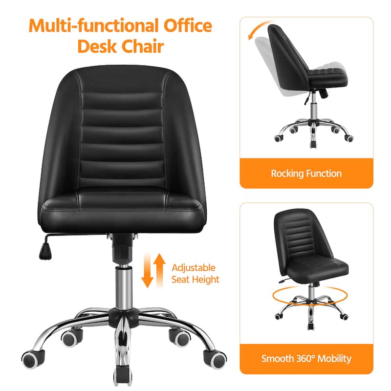 Yaheetech Faux Leather Mid Back Desk Chair Modern Tufted Armless Office Chair