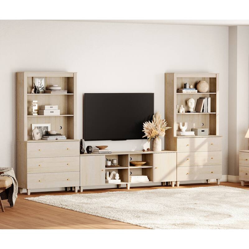 WAMPAT Modern TV Stand and Bookcase Set for 75" TVs