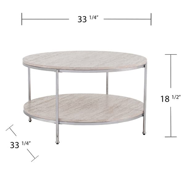 dimension image slide 1 of 2, SEI Furniture Henderson Modern Faux Marble Round Coffee Table with Bottom Shelf