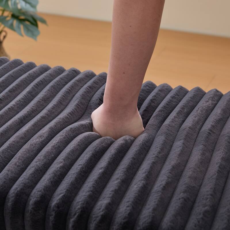 30.7"Wide Upholstered Ottoman Coffee Table Foot Rest With Metal Legs,Footstool With Wooden Open Storage Shelf,Faux Fur