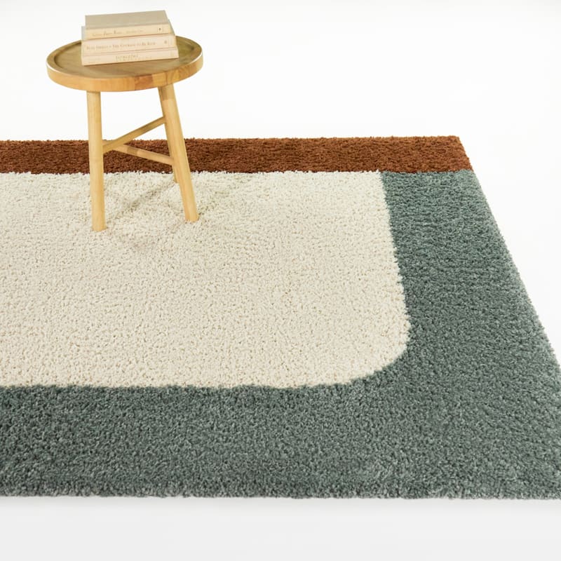 Leucon Assymetrical Border Area Rug - Blue/Rust - 7'10" x 10'