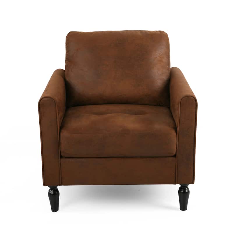 Roomfitters Sleek Upholstered Armchair, Modern Living Room Chair with Durable Faux Leather, Turned Wooden Legs