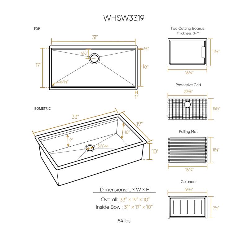Whitehaus Undermount Single Bowl 16 Gauge Brushed Stainless Steel Workstation Sink With Accessories