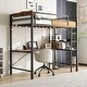 preview thumbnail 2 of 10, Twin Loft Bed w/L-Shaped Desk, Shelves, Charging Station, LED Lights, Safety Guard, No Box Spring Needed (Brown Wood).