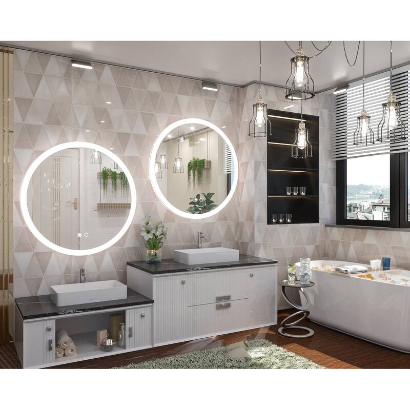 KEONJINN Round LED Frontlit Bathroom Vanity Wall Mirror 3 Colors, Anti-fog