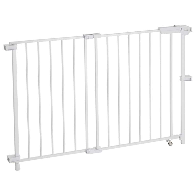 White Adjustable Baby Gate with Double Lock and One-Handed Operation for Stairs and Doorways - 28"H