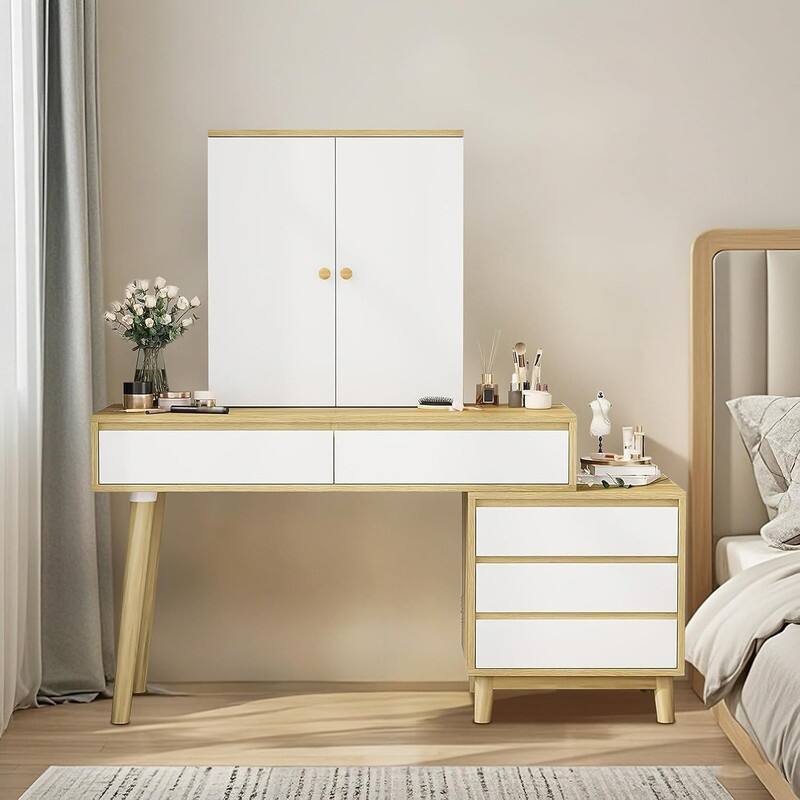 Makeup Vanity with Mirror and Rechargeable LED Light, 6 Drawers & Storage Cabinet