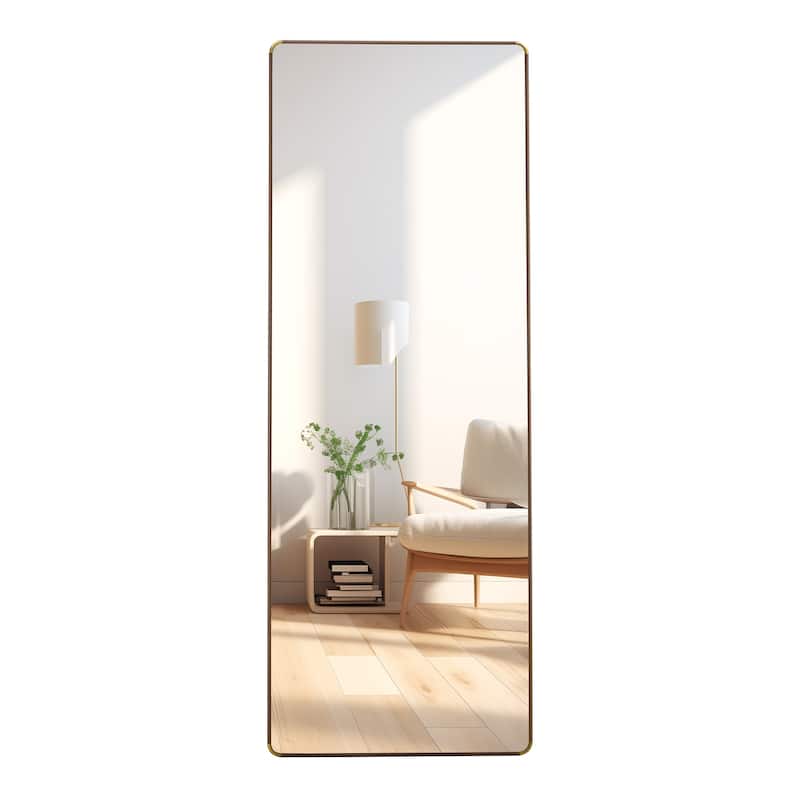 Roomfitters Floor Standing Full-Length Mirror with Walnut Frame, 65"x23.2" Wall Mounted Dressing Mirror for Bedroom