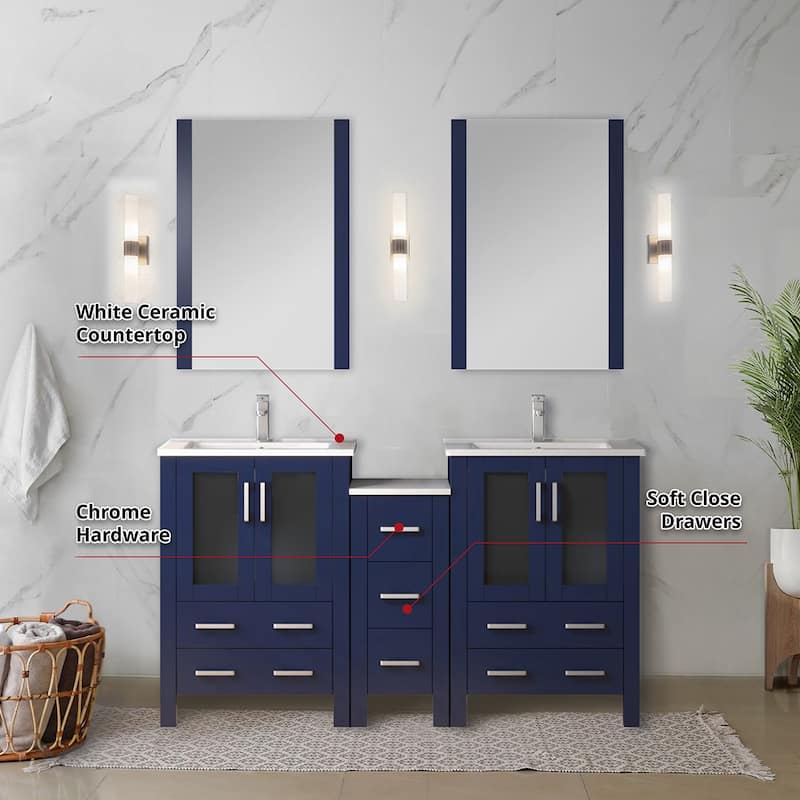 Volez Double Bath Vanity with Side Cabinet and White Ceramic Top