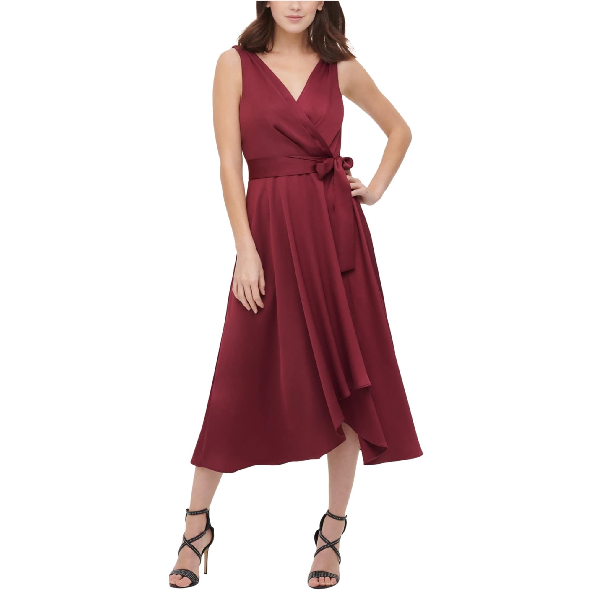 DKNY Womens Belted Midi Dress,, Red, 2 - Bed Bath & Beyond - 41851983