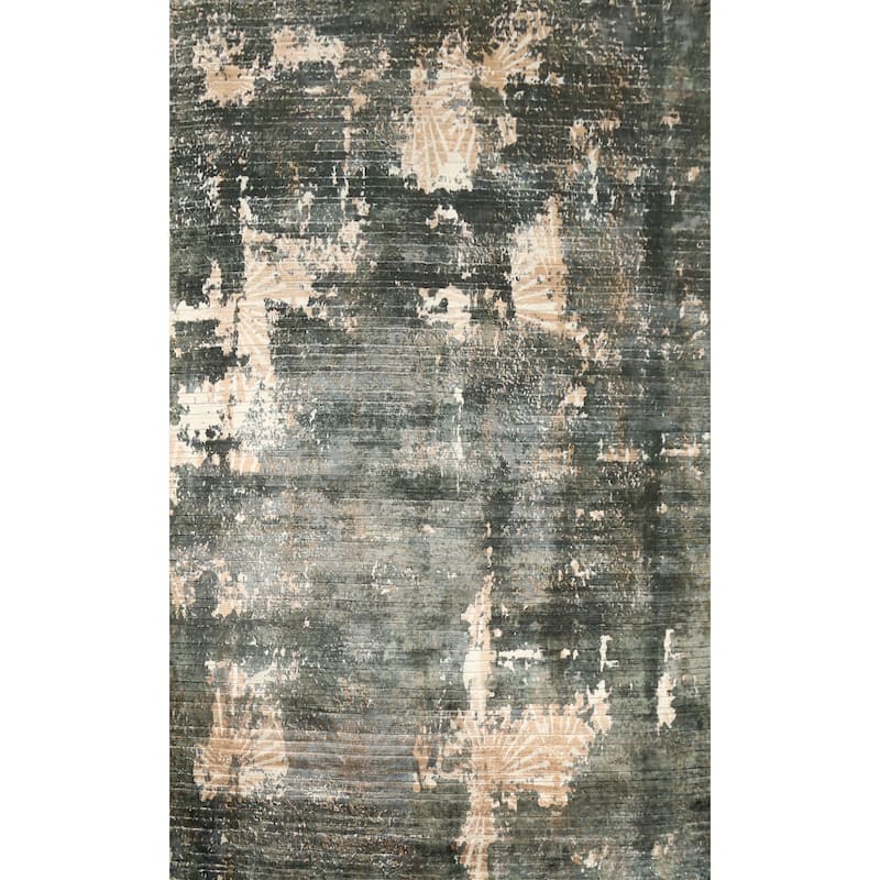 Hand Knotted Oriental Viscose Silk Carpet Modern Abstract Greys & Charcoal Abstract Area Rug - 7' 8'' X 5' 7''