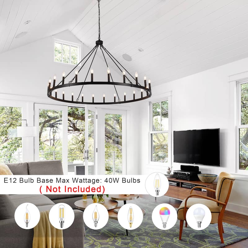 24-Light 51.97-inch Dimmable Round Wagon Wheel Chandelier for Dining Room