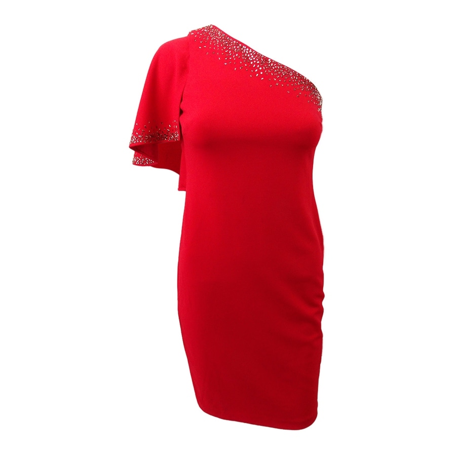 red one shoulder ruffle dress