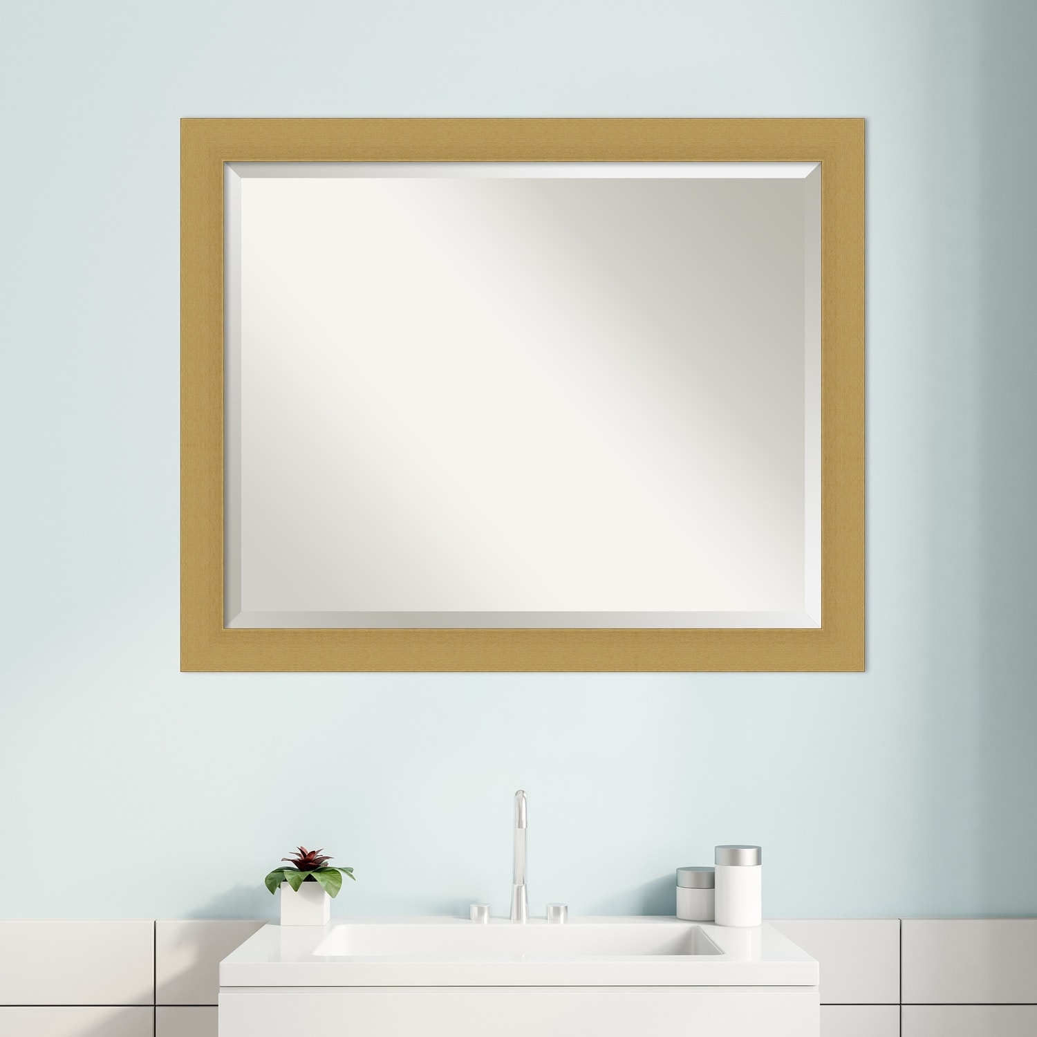 Beveled Bathroom Wall Mirror - Grace Brushed Narrow Frame - Picture 8 of 24