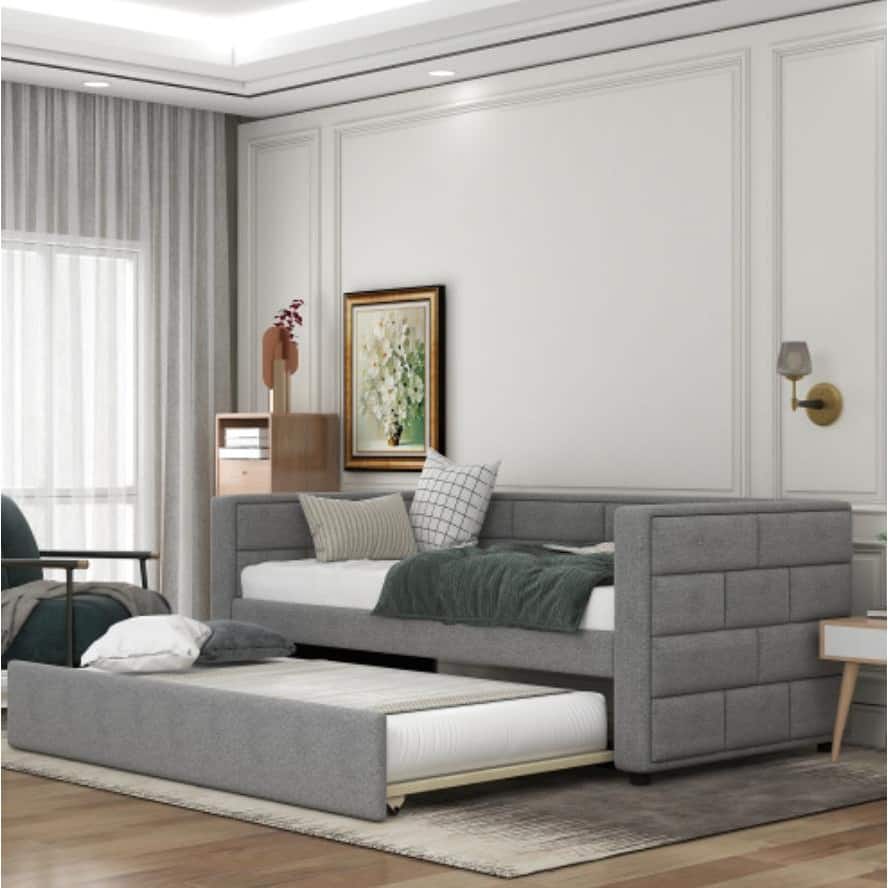 Twin Size Daybed with Trundle in Gray