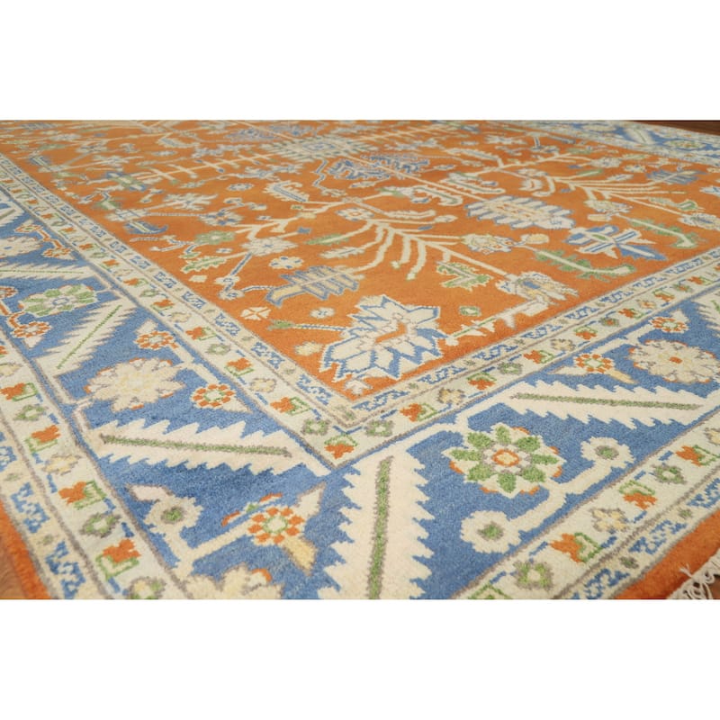 Hand Knotted Oriental 100% Wool Carpet Transitional All-Over Oranges & Rust Oushak Area Rug - 11' 11'' X 9' 0''