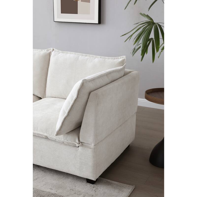 Chenille Upholstered Sectional Sofa with 2 Ottoman Chaise Lounge and Throw Pillows, Deep Seat Sleeper Cloud Couches, 4 Seat