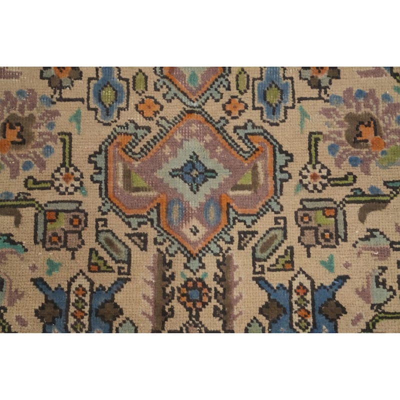 Hand Knotted Oriental 100% Wool Carpet Traditional Floral Beige & Ivories Tabriz Area Rug - 9' 6'' X 6' 5''