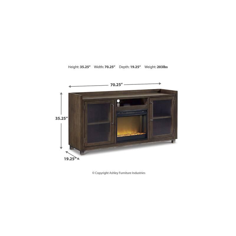 Signature Design by Ashley Starmore Brown 70" TV Stand for TVs up to 80" with Electric Fireplace - 70.25"W x 19.25"D x 35.25"H