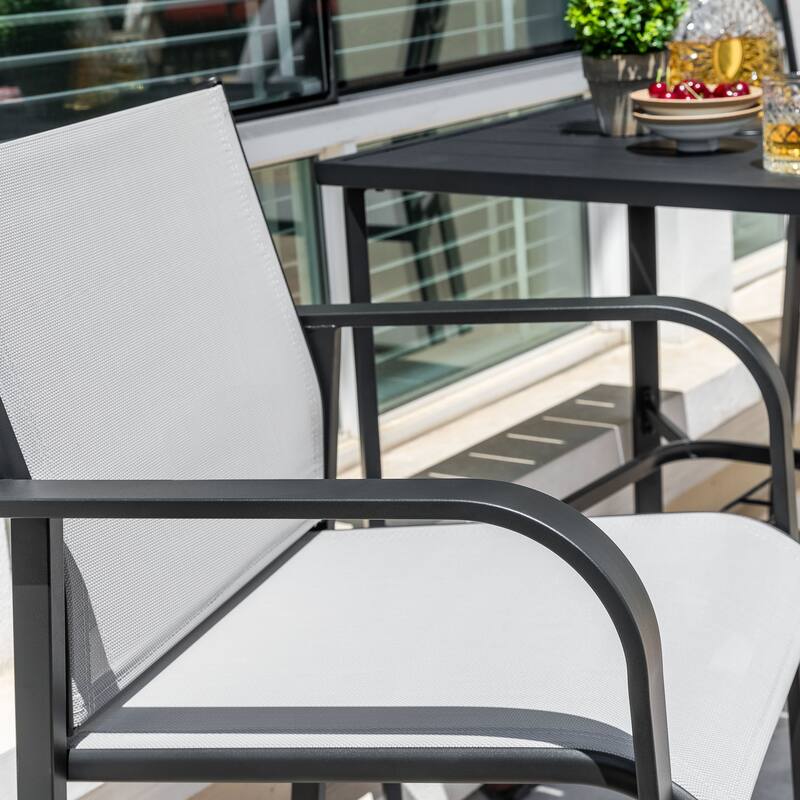 Patio 3-Piece Bar Set with Umbrella Hole, Textilene Bar Stools