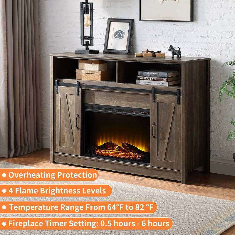 58-60" Fireplace TV Stand for 55-65" TVs w/ 18-23" Insert Farmhouse/Modern/Rustic Barn/Glass Doors Espresso/Grey/Brown/White Oak