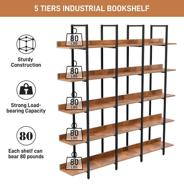 Industrial Style 5-Tier Cross Design Bookcase Home Office Open