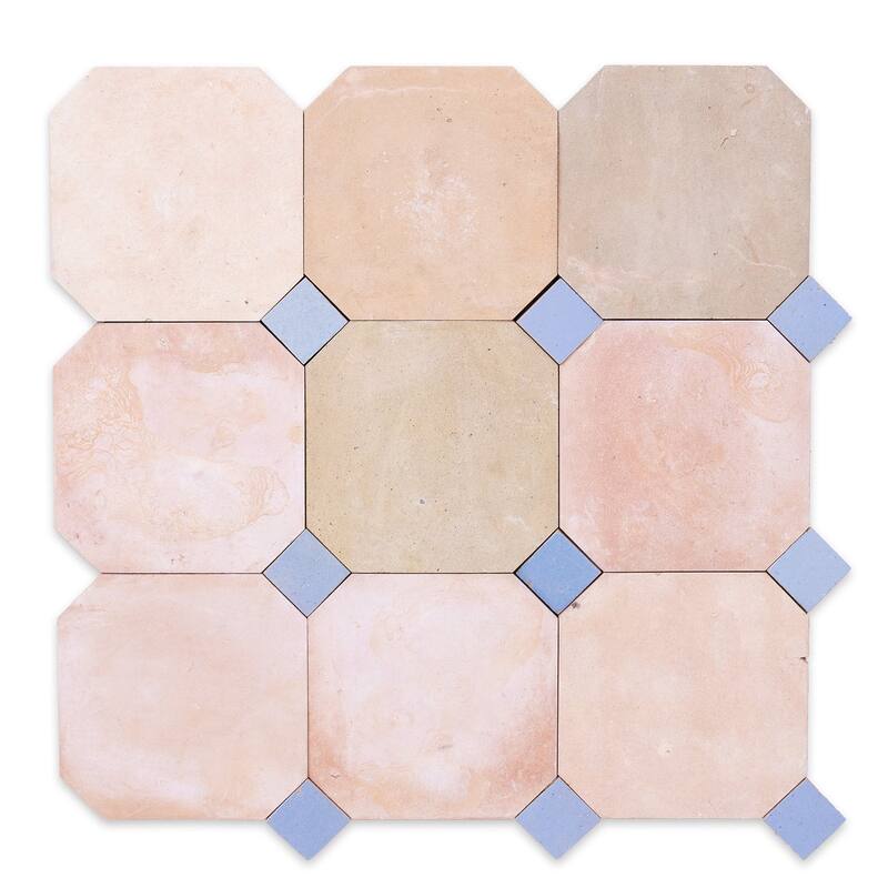 Contemporary Zellige Panels,12''x12''x0.5'', Terracotta - Dusty Blue